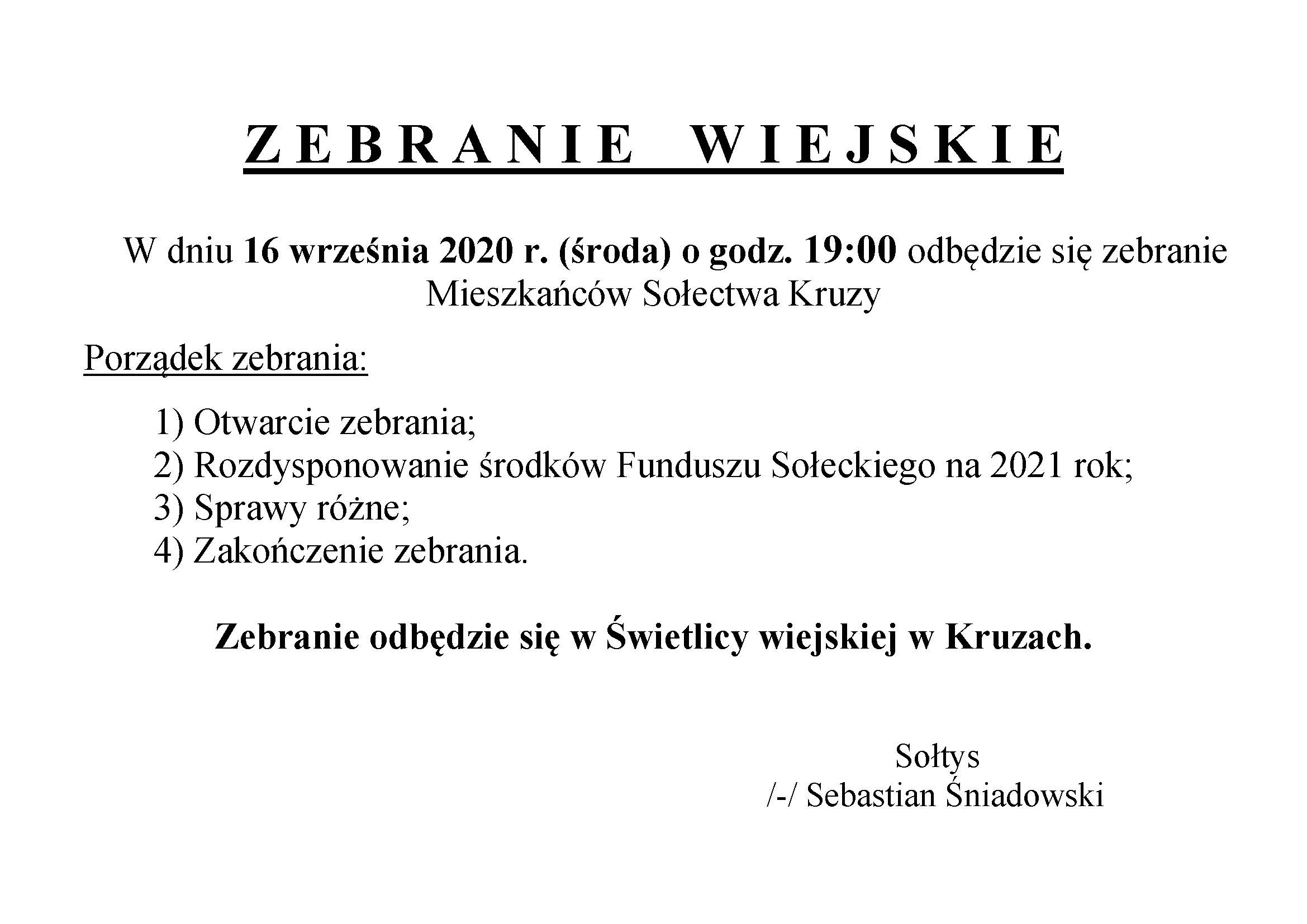 zebrania wiejskie ogłoszenie kruzy