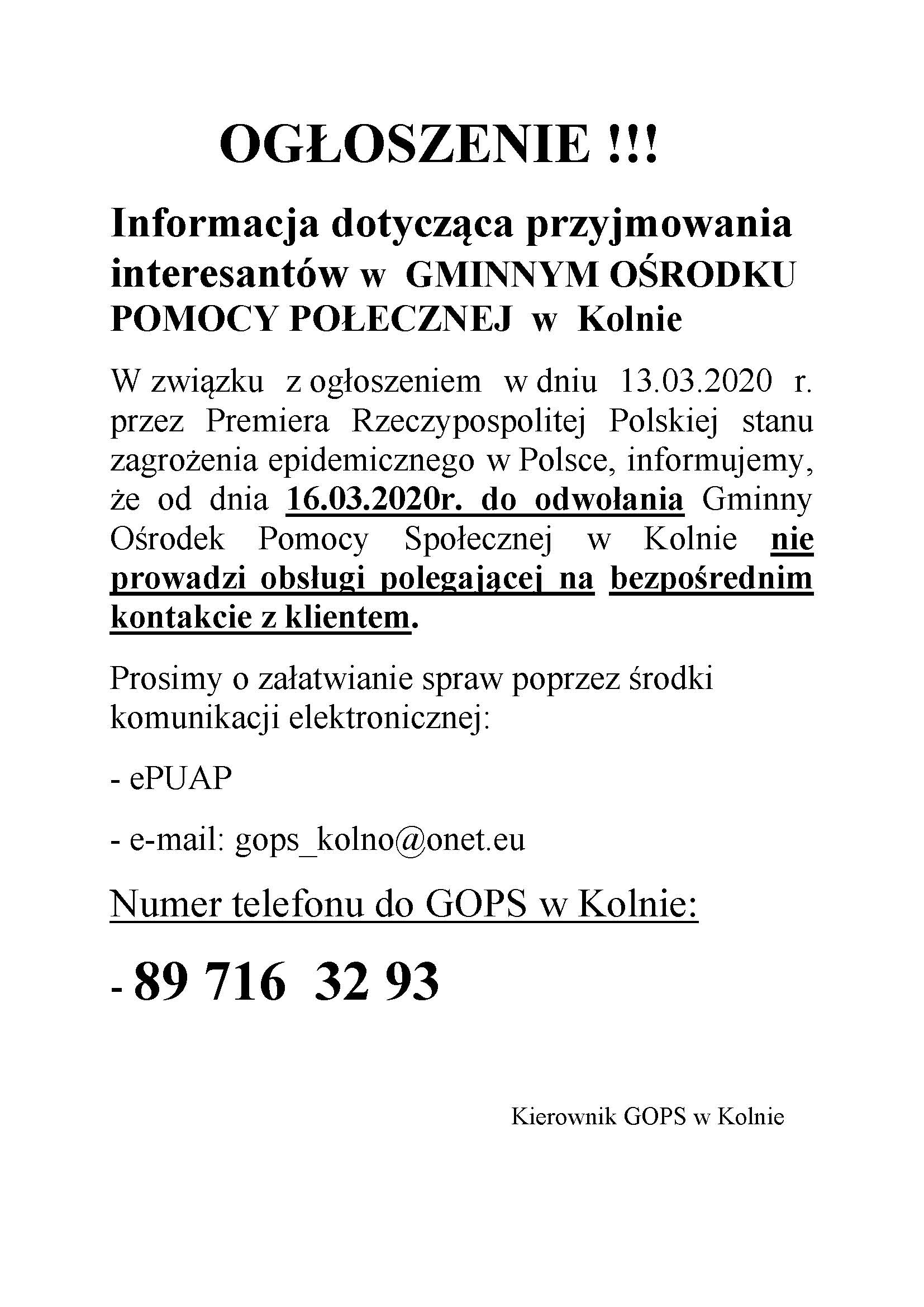 OGŁOSZENIE 16 03