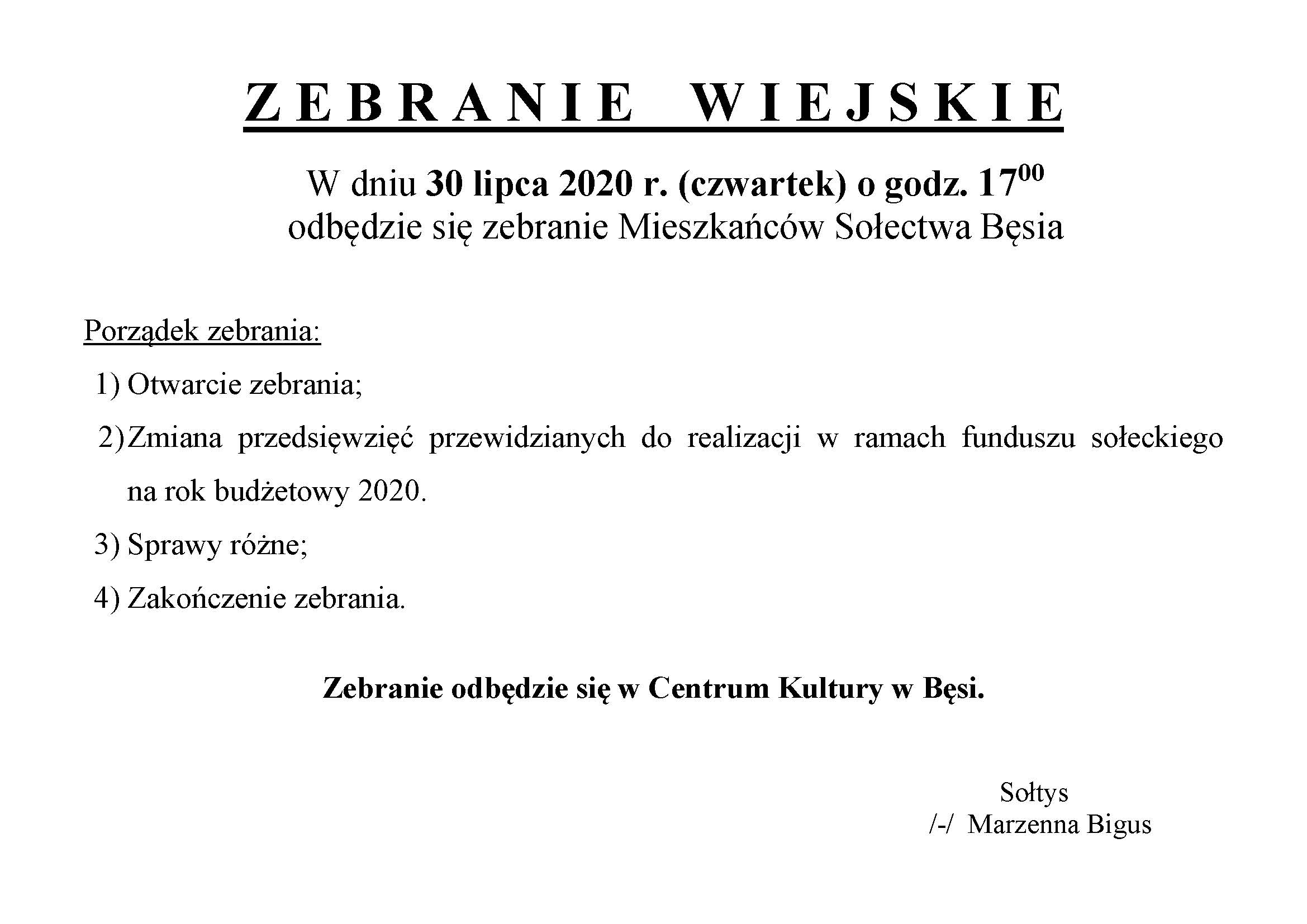 zebrania wiejskie ogłoszenie besia