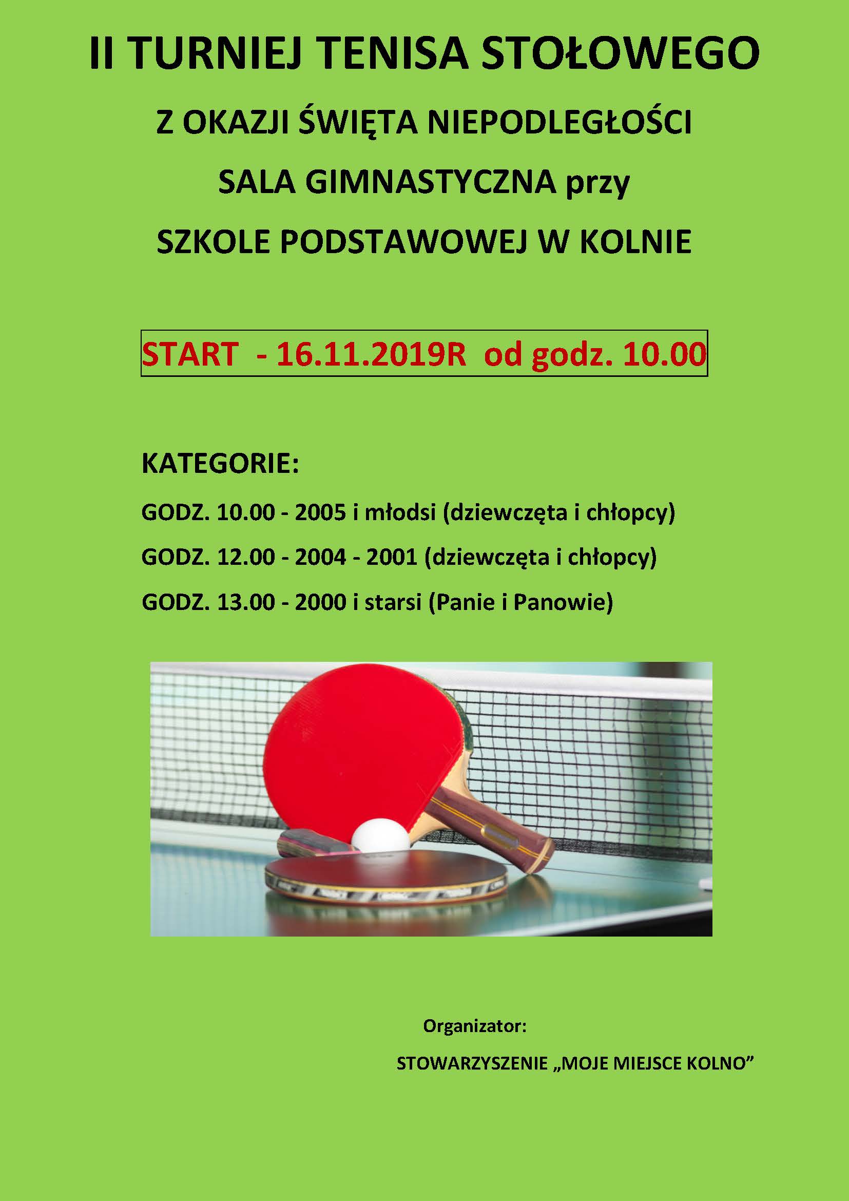 II TURNIEJ TENISA STOŁOWEGO plakat