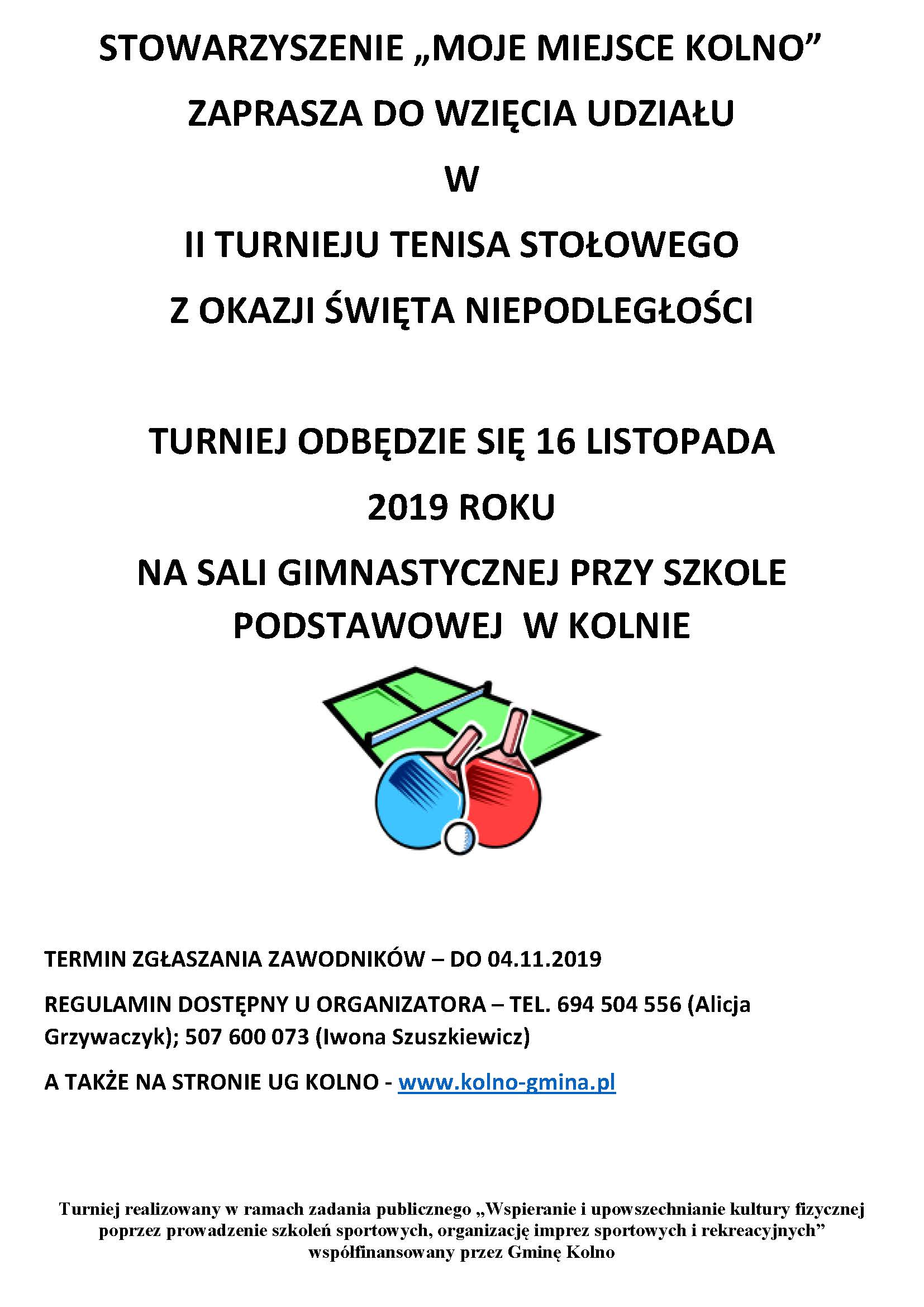 Zaproszenie na turniej tenis stołowy 2019