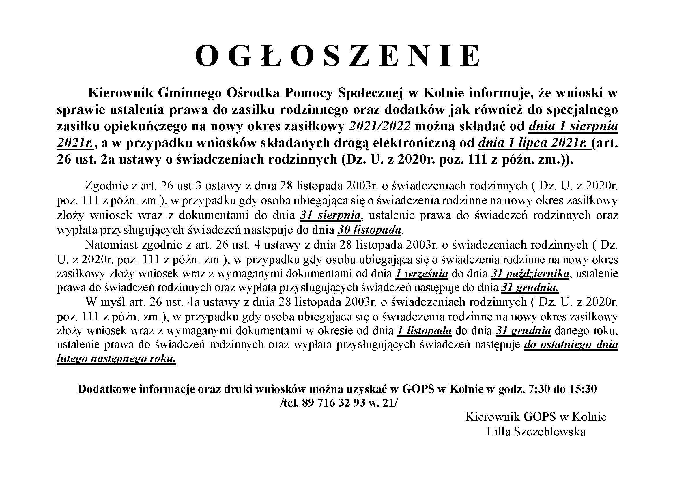 ogloszenie swiadczenia rodzinne 1.1