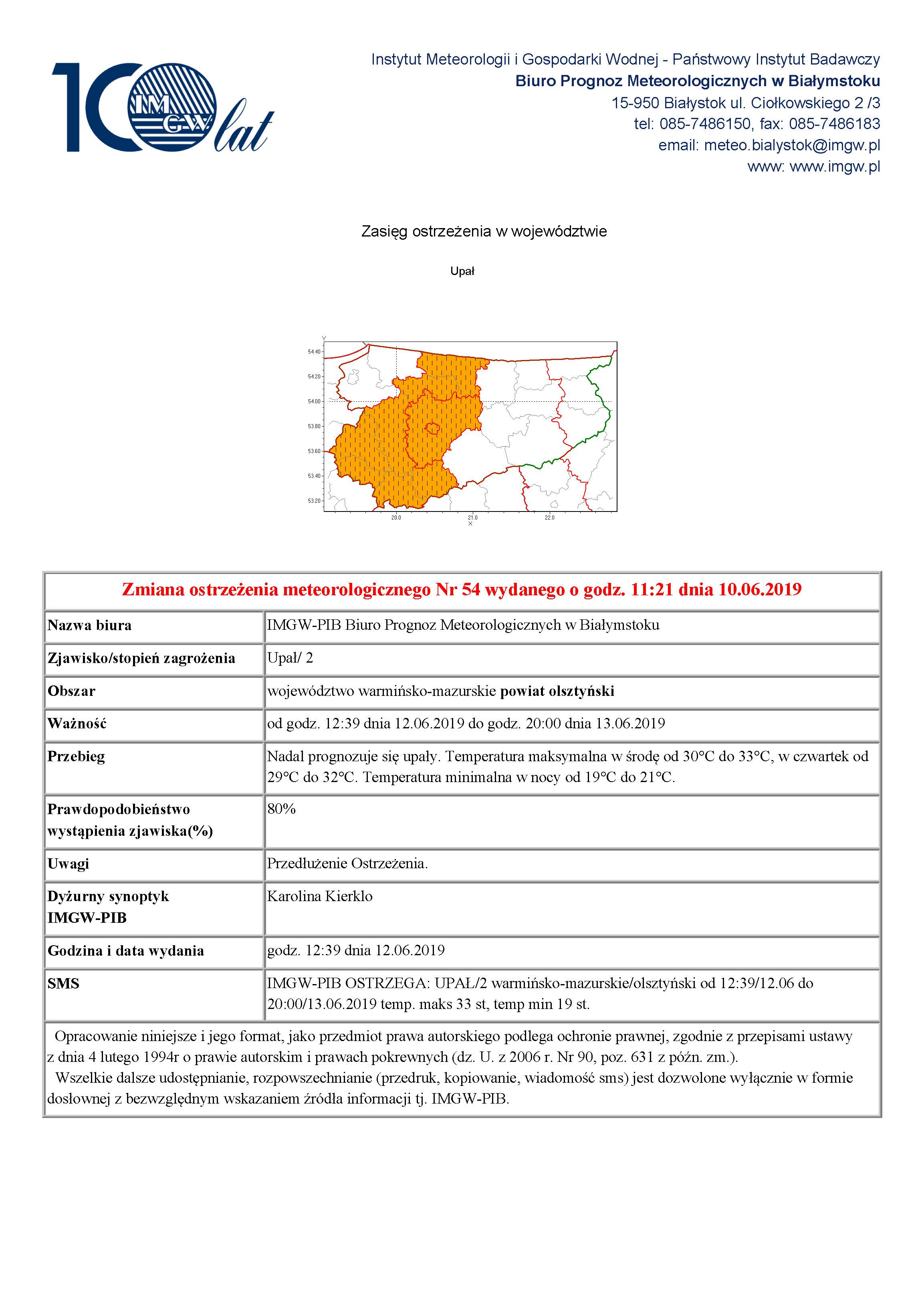 ostrzeżenie meteo 13.06.2019