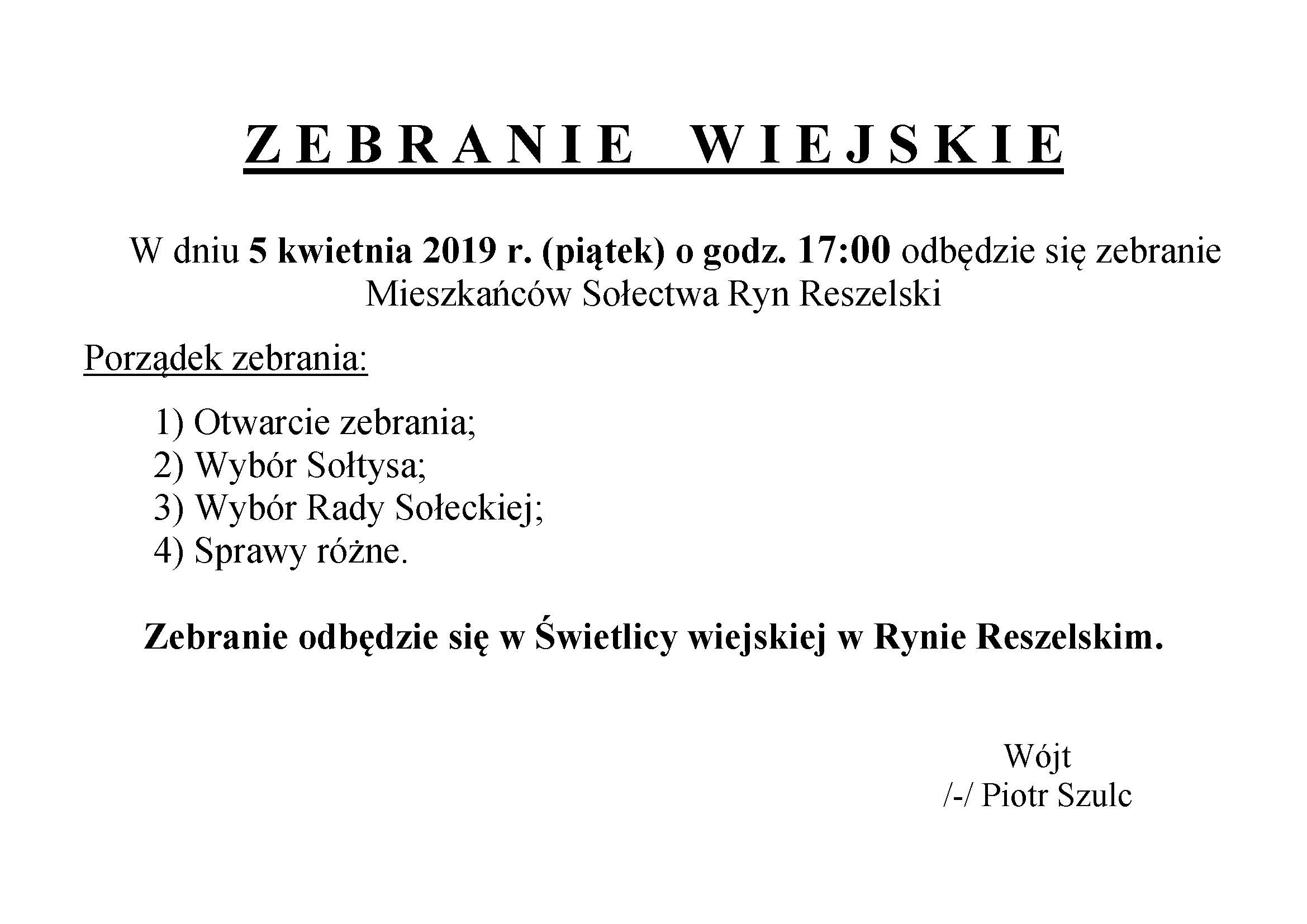 zebrania wiejskie ogłoszenie ryn